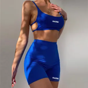 Großhandel Sommer Backless 2 Stück Crop Top Trainings anzug Sexy zweiteilige Shorts Hosen Set Frauen Kleidung