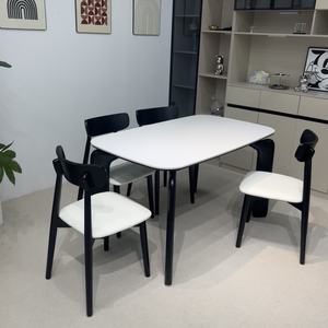 Table à manger en marbre rectangulaire moderne simple, plateau en pierre blanc mat, table et chaises - Product Image 6