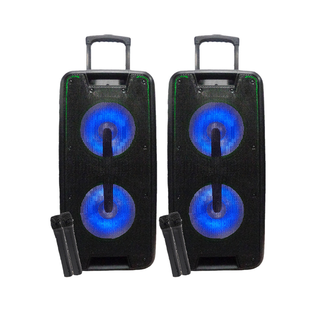 New Dual 10inch High Power Blue Tooth Speaker Wireless Microphone High Volume Audio 60W Portable Trolley Speaker