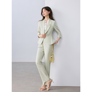 Women's Suit Set Pink Blue Three Quarter Sleeve Blazer Pants Casual Work Wear Anti Wrinkle Worsted Fabric - Product Image 3