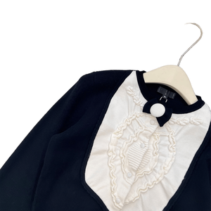 Contrast Trim Ruffle Front Cropped Cardigan with Bow Detail Elegant Knit <b>Jacket</b> - Product Image 3