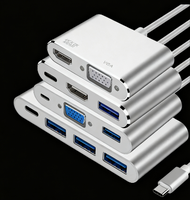 Base de Conexión Tipo C Transfronteriza, Hub USB Multipuerto, Salida de Video 4K HD, Adaptador de Carga Rápida VGA PD para Laptop
