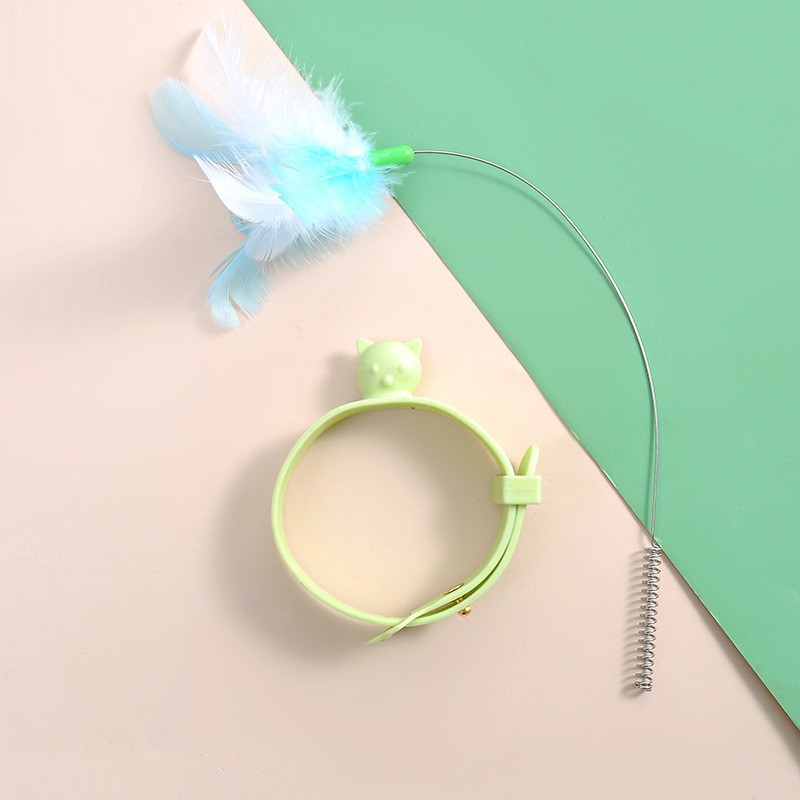 Green - Collar Cat Toy (Feathers Random)