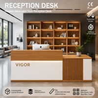 Bureau d'accueil minimaliste moderne avec éclairage LED. Entièrement personnalisable, adapté aux supermarchés, centres commerciaux et entreprises.