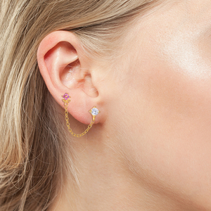 Pendientes de Plata de Ley S925 ROXI con Borla y Cadena, Diseño Floral Sencillo y Elegante con Diamantes - Product Image 4