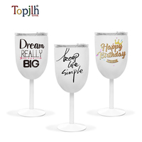 Topjlh Sublimation Blancs 10oz En Acier Inoxydable Gobelet À Vin Conception Personnalisée Grande Tasse Gobelet En Verre avec Tige et Couvercle En Plastique