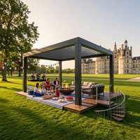 Pergola moderne de luxe en aluminium Sweet Home, toit à lamelles bioclimatiques motorisé, auvent extérieur imperméable, éclairage LED