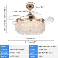Ventilateurs de plafond LED modernes Y127, nouveau design créatif en forme de fleur, cristal avec télécommande, 110/220V, lumière décorative sans pales