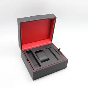 Custom Logo Unisex Black PU Leather Watch Box With Cufflinks Pen Holder