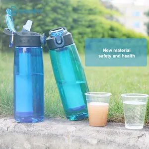 BPA मुक्त पोर्टेबल अस्तित्व भीतरी पुआल फिल्टर के साथ पीने के पानी की बोतल आउटडोर पानी फिल्टर बोतल