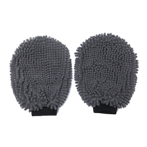 Gants de bain pour animaux de compagnie en chenille gris 19x25cm, massage en silicone pour le nettoyage des chiens, outil d'épilation - Product Image 5