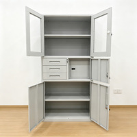 Armoire de bureau en acier verrouillable avec 3 tiroirs, compartiment intérieur sécurisé indépendant, porte en verre, armoire à documents