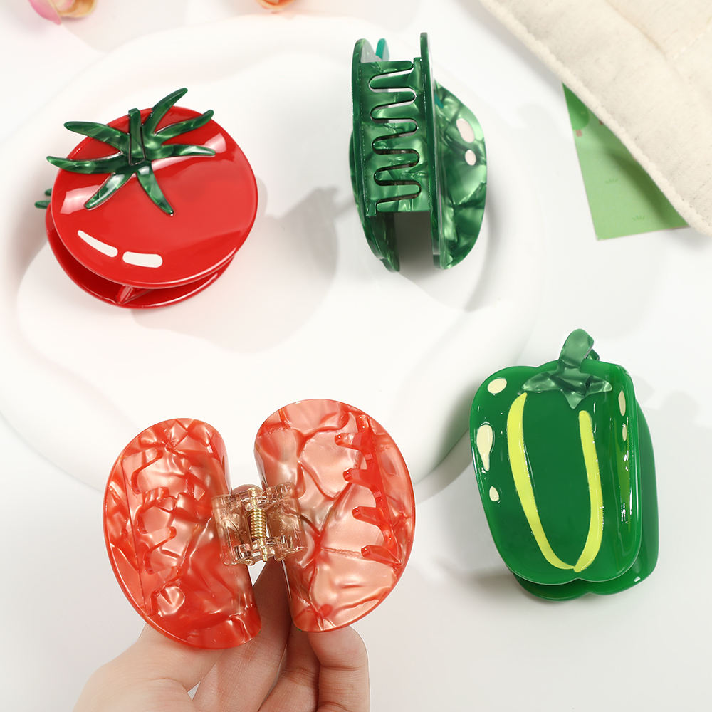 Customized Kids' Fashionable Acrylic Shark Hairpin with Vegetable Cartoon Design Carton Packaging Fast Delivery for Daily Use