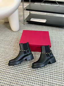 Bottines Chelsea en peau de mouton à enfiler, imperméables, antidérapantes, semelle épaisse en caoutchouc, détails brodés, talon carré, style Valentino - Product Image 3