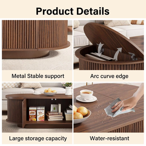 <span class=keywords><strong>Tavolino</strong></span> da Caffè Moderno Minimalista Foshan 2026 con Piano Sollevabile e Vano Contenitore Nascosto, in Legno Massello Ovale per Soggiorno - Product Image 5