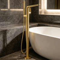 Robinet de baignoire sur pied WEIHAO en laiton brossé doré non revêtu, mitigeur de bain à levier unique avec douchette à main, ensemble combiné