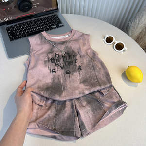 Ensemble de vêtements d'été 2026 pour garçon, sans manches, <span class=keywords><strong>rose</strong></span> tie-dye, <span class=keywords><strong>rose</strong></span> beige - Product Image 1