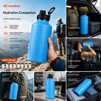 Bouteille isotherme de 64 oz avec acier inoxydable 304, grande capacité, plusieurs options de couvercles disponibles