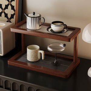 Two Tier Desktop <b>Shelf</b> for Cups Teaware Rectangle Standing Type with Drainage Tray Easy Assembly for Living Room or Office Use - Product Image 1