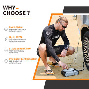משאבת ניפוח חשמלית ניידת Gicle בלחץ גבוה 60PSI <span class=keywords><strong>12V</strong></span> 150W לגלשן סאפ קיאק, דו-שלבית עם כיבוי אוטומטי, יציבה, ABS אפור - Product Image 3