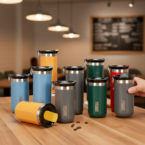Tazza <span class=keywords><strong>da</strong></span> Caffè in Acciaio Inox a Doppia Parete Personalizzabile 350ml 450ml <span class=keywords><strong>con</strong></span> Coperchio e Corda per Ufficio e Viaggio - Product Image 5
