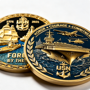 Pièce commémorative USN plaquée or, bronze frappé à l'outil, design circulaire patriotique, forgé par The Sea, honneur, courage, engagement - Product Image 6