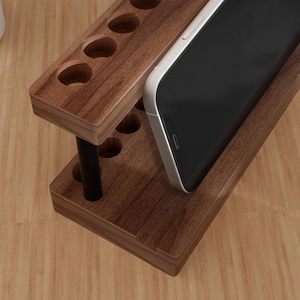 Soporte de Exhibición para Bolígrafos de Madera de Nogal Macizo con 9 Ranuras y Soporte para Teléfono Celular, Organizador de Bolígrafos Estético para Decoración Minimalista de Escritorio de Oficina - Product Image 6