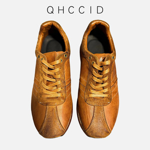 Zapatillas Retro de cuero de piel de caballo para hombre, zapatos deportivos informales con cordones, suela gruesa, tacón bajo, uso diario, gris elefante, marrón, negro - Product Image 3