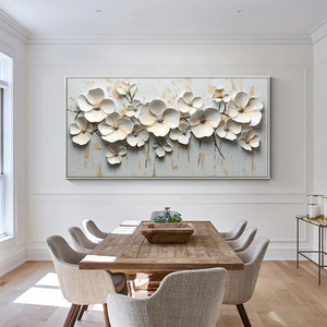 Soft Neutral White Blossom Serende Textured Floral Oil Painting Art Canvas Artwork Home Decor Hotel House Decoration Interior - Product Image 1