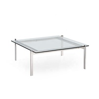 Table basse carrée en verre trempé pour salon, style italien classique et minimaliste Table de centre en acier inoxydable