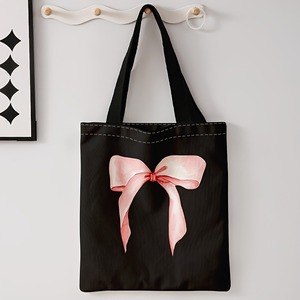 Sacs fourre-tout en toile épaisse de 16 oz, réutilisables, en coton, style minimaliste, avec nœud rose festif et longue bandoulière, pour la vente en gros - Product Image 4