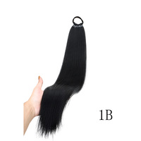 Extension de queue de cheval droite à neuf brins postiche synthétique haute température avec bande élastique pour les femmes