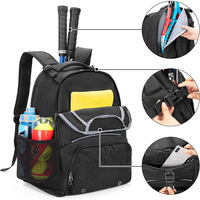 Sac à dos personnalisé résistant à l'eau, sac de transport portable pour raquettes de tennis et de pickleball avec compartiment pour raquette, antivol, pour la gym et les sports