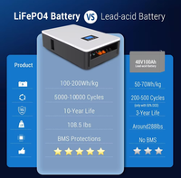 Batterie de stockage d'énergie solaire pour système domestique, fabriquée en usine, onduleur intelligent BMS, 8000 cycles, 51,2 V, 10 kWh, 200 Ah