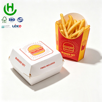 Caja de Cartón Kraft para Hamburguesas con Caja para Papas Fritas, Empaque Ecológico para Comida Rápida, Diseño Personalizado, Contenedor para Hamburguesas