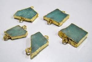 Conector de rebanada de amazonita natural Forma libre Encanto de doble bucle 1 pulgada aproximadamente Bisel de fabricación de joyas galvanizadas de alta calidad - Product Image 2