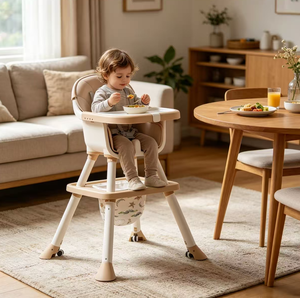 <span class=keywords><strong>Chaise</strong></span> haute multifonctionnelle 6-en-1 en plastique pour bébé avec hauteur réglable pour 0-12 mois, siège de repas portable pour tout-petit - Product Image 1