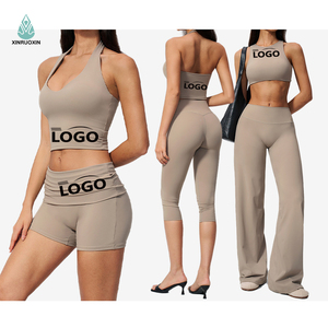 Workout Yoga Leisure Outfit Quick Dry Tummy Control Stretchy Sports Bra Tank Shorts Leggings 5 Piece Womens Activewear Sets