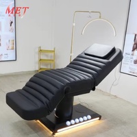 Cama de Masaje de Cuero Negro de Lujo para Salón de Belleza, Cama Eléctrica Plegable para Tratamientos Faciales y de Pestañas