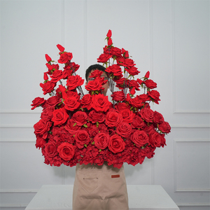 นวัตกรรมดอกไม้ล่าสุด ช่อดอกไม้สีแดงสดสำหรับตกแต่งทางเดินในงานแต่งงาน - Product Image 1