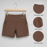 Shorts de yoga taille haute pour femmes OEM avec poches latérales, coutures plates, compression, large ceinture, style cycliste, vêtements de sport, vente en gros