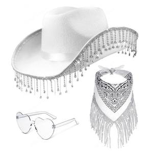 Sombrero de vaquera personalizado para mujer con borlas Moda Vaquera 3 PCS Conjuntos Sombrero Gafas de sol - Product Image 2