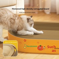 Tempat Tidur dan Penggaruk Kucing dari Kertas Bergelombang Ekstra Besar dan Tahan Lama dalam Satu Desain Lucu dengan Pola Kata-Kata Keberuntungan untuk Mengasah Cakar