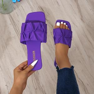 Zapatillas de mujer con diseño plisado, zapatos de verano informales con punta cuadrada y suela plana, versión coreana, cómodos y adelgazantes - Product Image 2