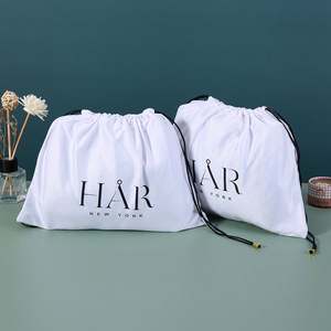 Wholesale Customized Logo Black Silk Satin Drawstring Pouch for Hair Extension <b>Packaging</b> <b>Textile</b> <b>Packaging</b> - Product Image 2