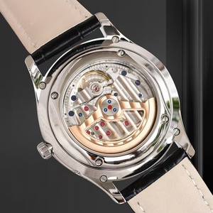 Exquisito Reloj de Pulsera Automático Mecánico con Fecha, Fase Lunar Celestial, Esfera Negra, Acero Plateado y Correa de Cuero para Caballeros - Product Image 4