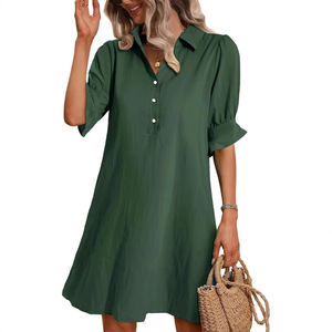 Camicia europea americana abito da donna largo Casual tinta unita mezza manica <span class=keywords><strong>a</strong></span> linea Mini abito da spiaggia - Product Image 1