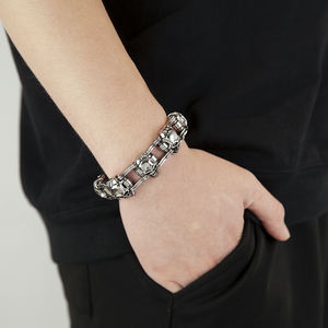 Gótico Motociclista Crânio Fundição Pulseira 23MM Wide Men's Motocicleta Aço Inoxidável Bicicleta Cadeia Pulseira - Product Image 5