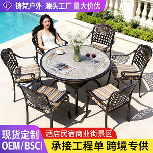 Cast <b>Aluminum</b> Outdoor Garden <b>Table</b> Set 6 Seater Weather Resistant Traditional Design Patio Furniture - Product Image 2