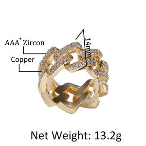 패션 힙합 쿠바 체인 반지 큐빅 지르코니아 18k 골드 도금 반지 선물 - Product Image 2